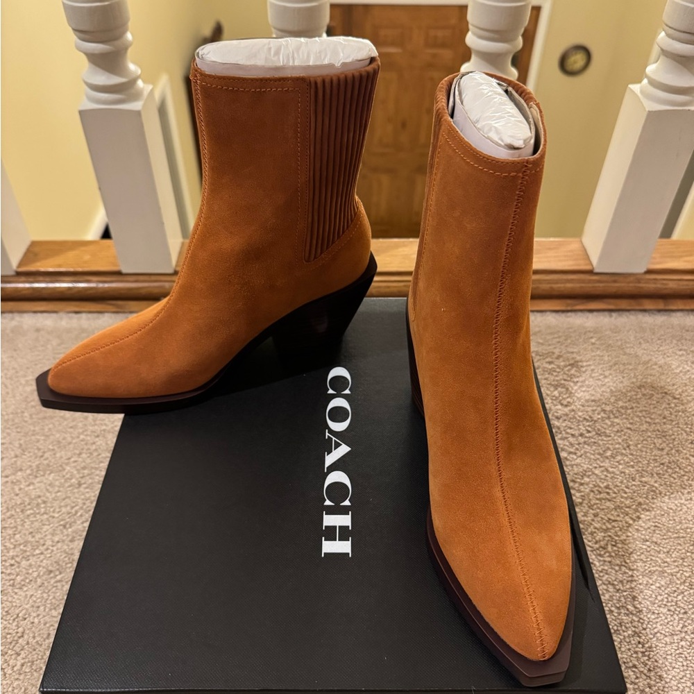 Coach “Prestyn” suede bootie, NEVER WORN/BRAND NEW, size 6